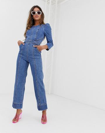 Miss Sixty Denim Jumpsuit With Puff Fleeve Detail - Blue