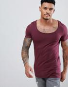 Asos Design T-shirt With Deep Scoop Neck In Red - Red