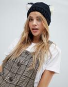 Pull & Bear Double Faux Fur Pom Pom Hat - Black