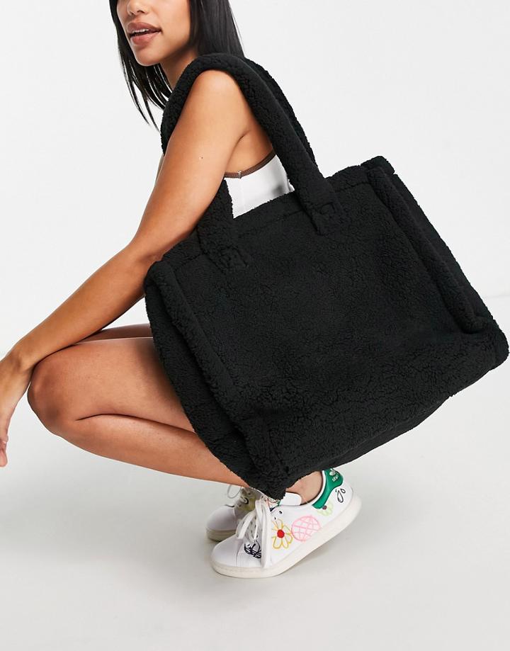 Asos Design Oversized Recycled Fleece Tote Bag In Black