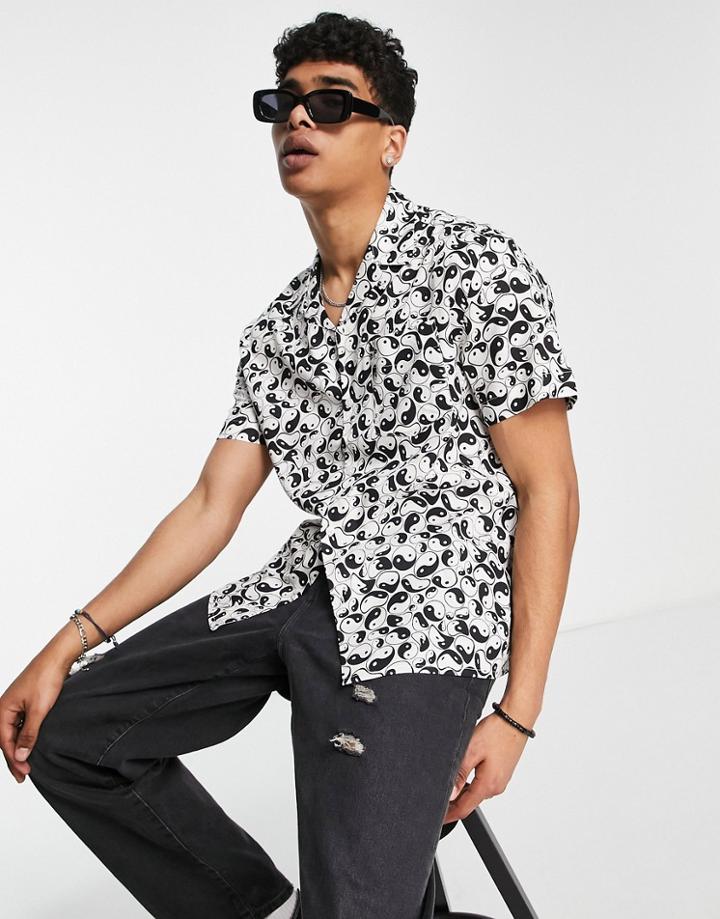 Reclaimed Vintage Inspired Camp Collar Shirt In Yin Yang Print-multi