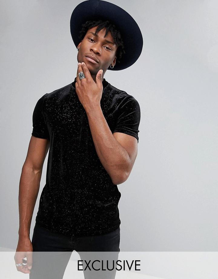 Reclaimed Vintage Velour T-shirt With Turtleneck - Black