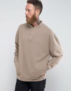 Asos Half Snap Oversized Sweatshirt - Beige