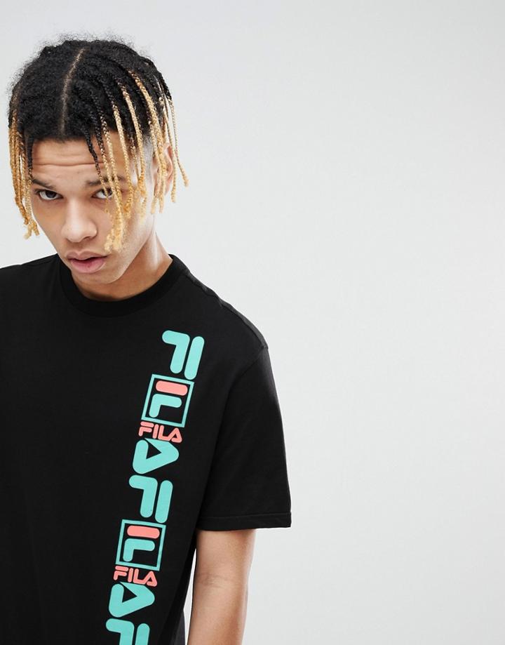 Fila Black Line T-shirt With Panel Logo In Black - Black