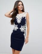 Lipsy Pencil Dress With Contrast Crochet Lace - Navy