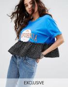 Reclaimed Vintage Inspired Varsity T-shirt With Contrast Frill - Blue