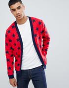 Boohooman Shawl Cardigan With Stars In Red - Red