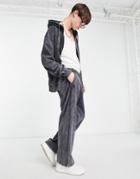 Mennace Zip Straight Leg Sweatpants In Dark Gray With Rib Paneling And Split Hem - Part Of A Set