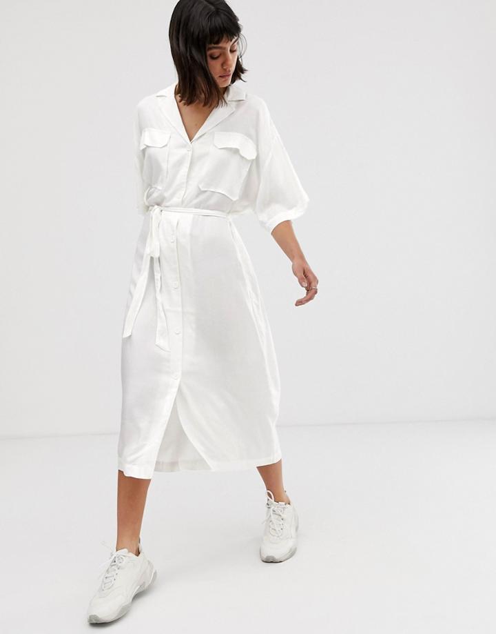 Weekday Pocket Detail Midaxi Dress In White - White