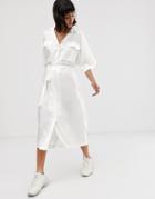 Weekday Pocket Detail Midaxi Dress In White - White