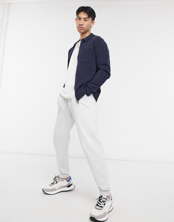 Selected Homme Knit Zip Through Jacket In Navy