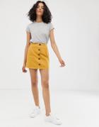 Asos Design Denim Mini Skirt With Buttons-cream