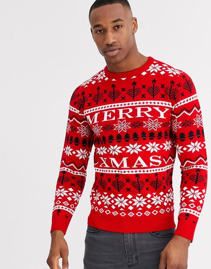 Threadbare Christmas Pattern Sweater In Red