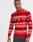 Threadbare Christmas Pattern Sweater In Red