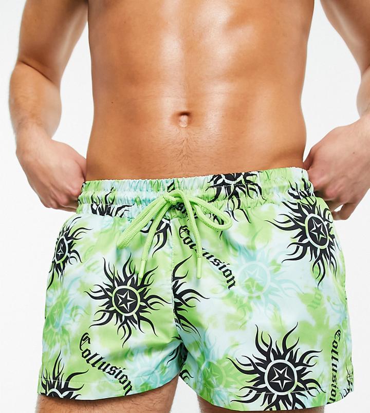 Collusion Tie Dye Sun Print Swim Short-green