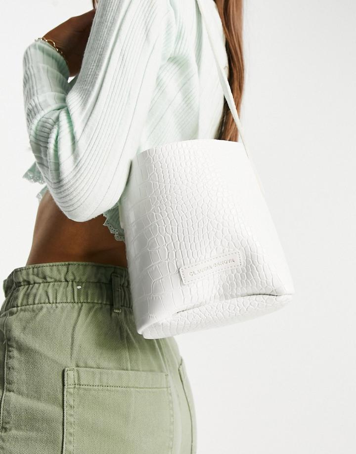Claudia Canova Mini Bucket Bag In White Croc