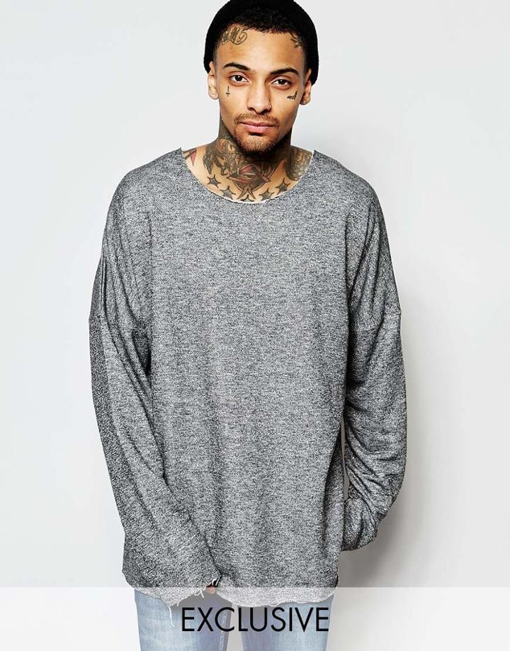 Liquor & Poker Longline Raw Edge Long Sleeve Top In Black - Black