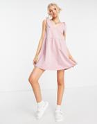 Asos Design Bunny Tie Shoulder Mini Smock Dress In Rose-pink