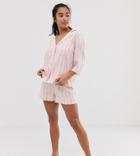 Asos Design Petite Mix & Match Stripe Pyjama Shirt In 100% Modal - Pink