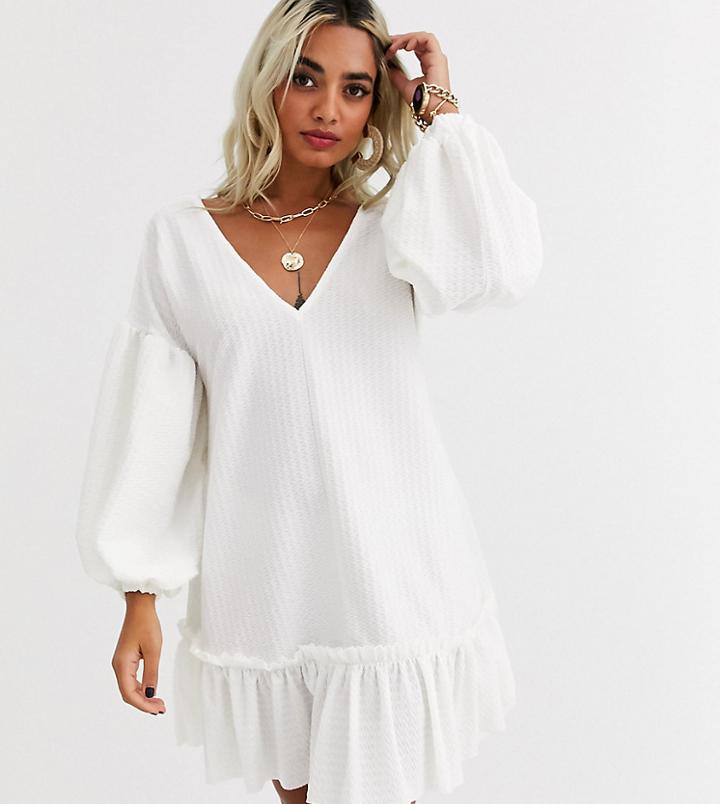 Asos Design Petite Textured Smock Dress With Frill Hem