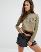 Nicce London Cropped High Neck Sweat With Front Logo - Green
