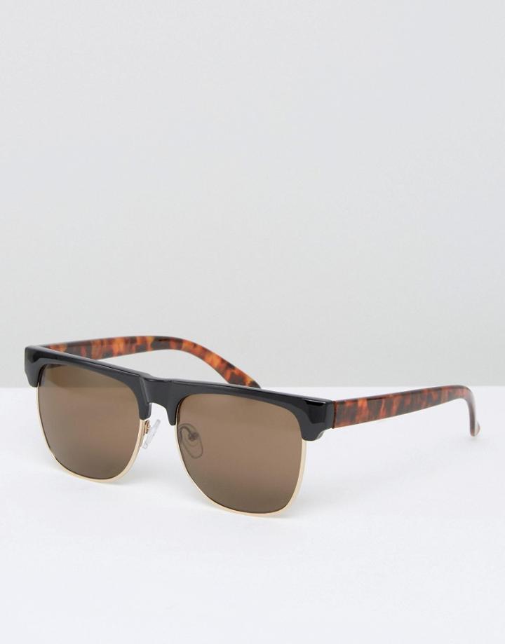 Asos Flatbrow Sunglasses In Black And Tort - Black