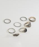 Asos Design Chunky Embossed Ring Pack With Stone - Silver