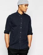 Asos Twill Shirt In Black With Heavy Wash In Long Sleeve - Black