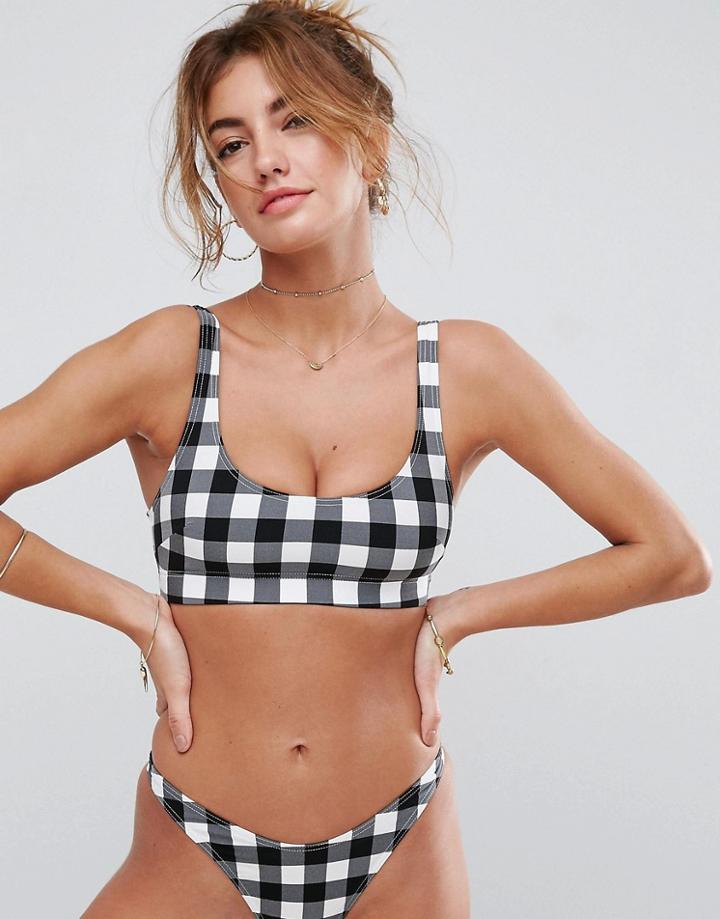 Asos Mix And Match Crop Bikini Top In Gingham - Multi