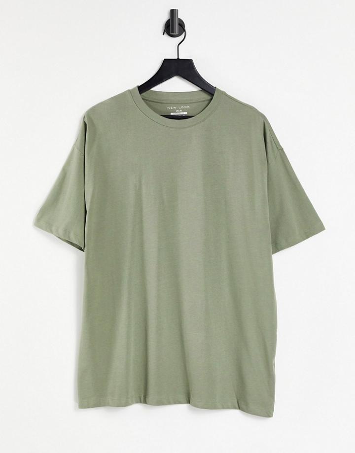 New Look Organic Cotton Oversized T-shirt In Khaki-green