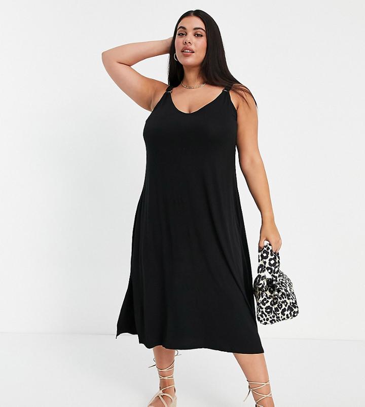 Yours Ring Detail Midi Dress In Black