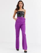 Asos Design Pop Purple Slim Kick Flare Pants With Covered Belt
