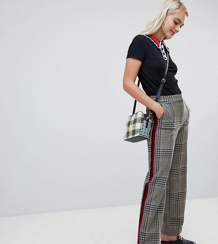 River Island Straight Leg Pants With Side Stripe In Gray Check - Multi
