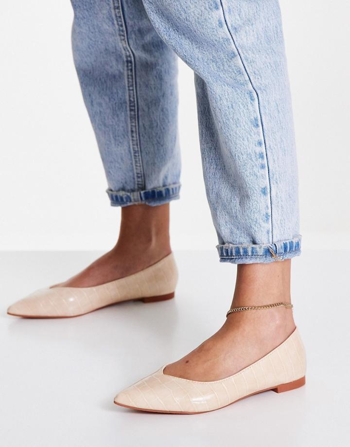 Truffle Collection Pointed Ballet Flats In Beige Croc-neutral