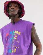 Asos Design Oversized Sleeveless T-shirt With Malibu Multi Color Puff Print - Purple