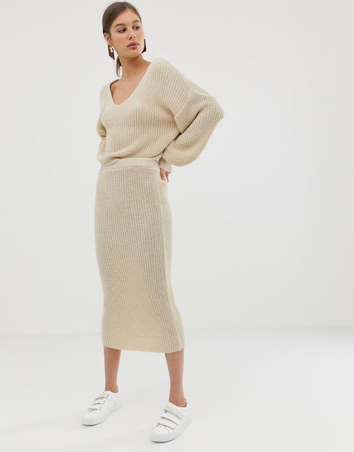 Asos Design Two-piece Skirt In Ribbed Knit - Stone