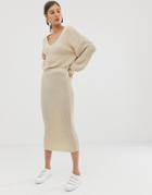 Asos Design Two-piece Skirt In Ribbed Knit - Stone