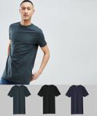 Asos Design Longline T-shirt With Crew Neck 3 Pack - Multi