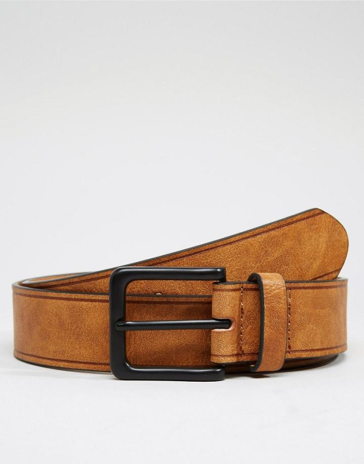 Asos Belt With Edge Emboss - Tan