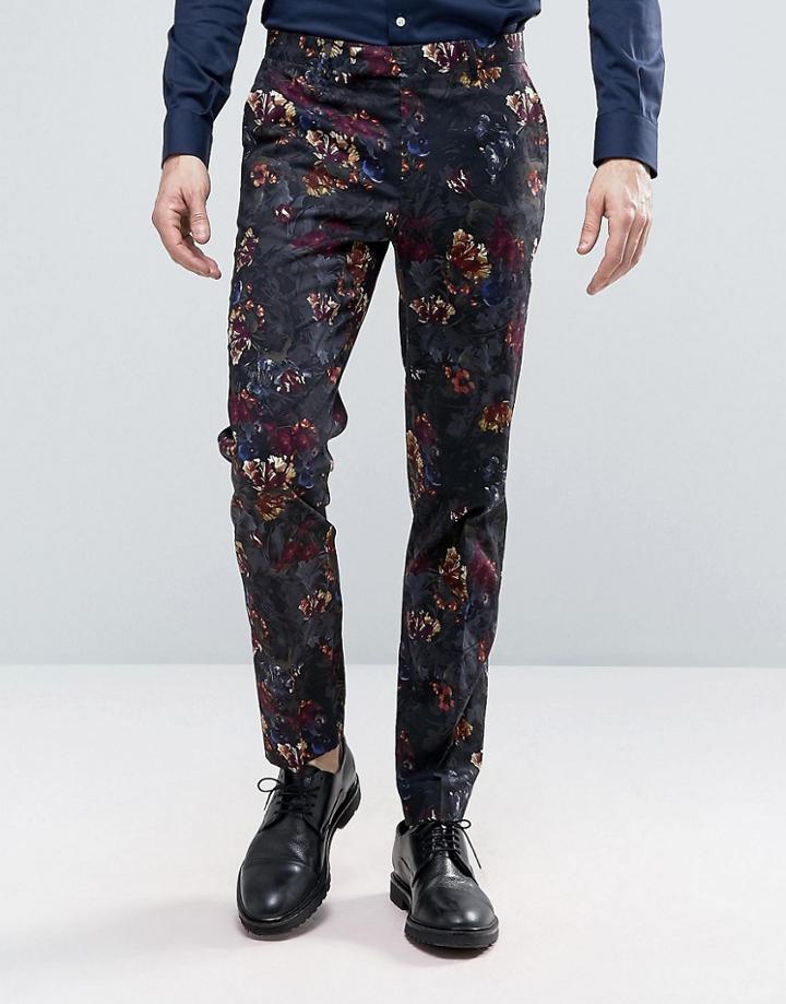 Asos Skinny Smart Pants In Dark Floral Print - Black