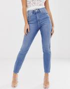 Asos Design Super High Waisted Firm Skinny Jeans In Mid Blue Wash - Blue