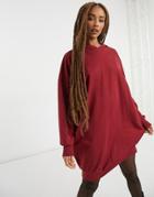 Asos Design Oversized Hoodie Sweatshirt Dress In Wine-red