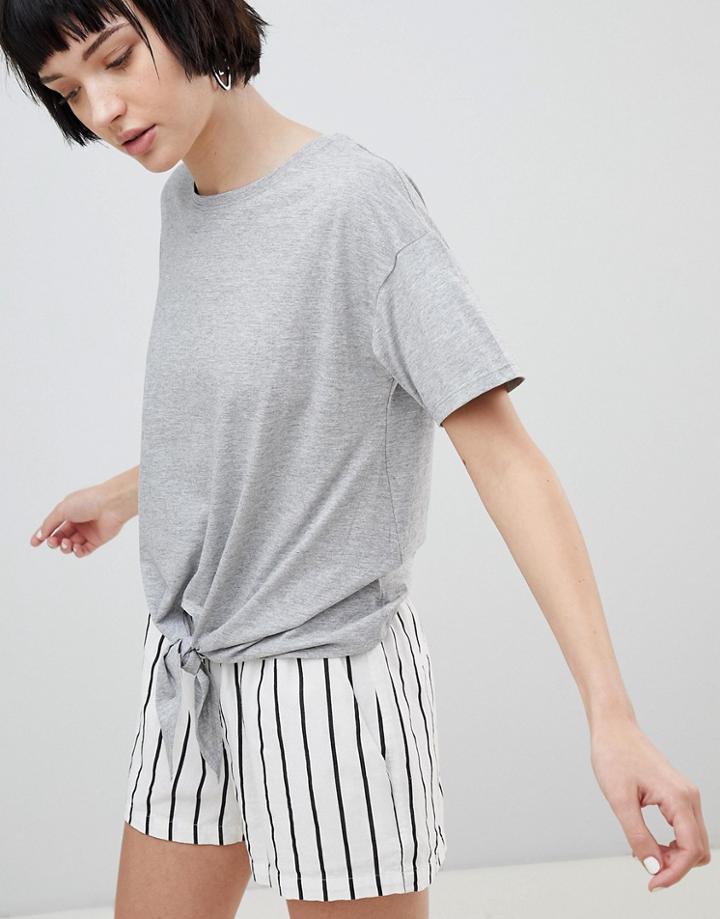 New Look Tie Front Tee - Gray