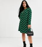 Glamorous Curve Long Sleeve Shift Dress In Tiger Print-green