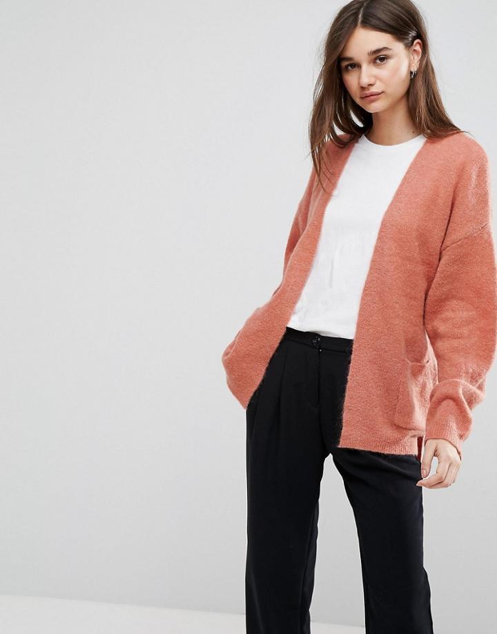 Gestuz Oba Short Belted Mohair Wool Blend Cardigan - Red