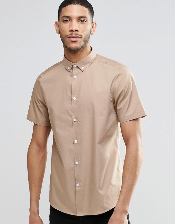 Asos Smart Shirt In Camel With Button Down Collar In Regular Fit - Beige