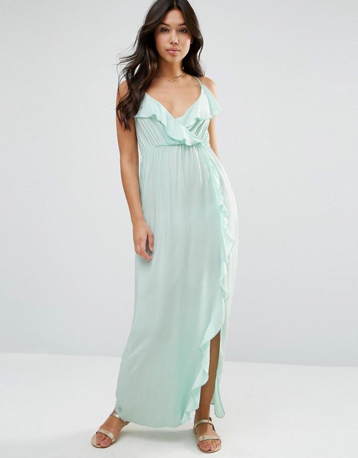 Asos Wrap Front Frill Maxi Beach Dress - Mint