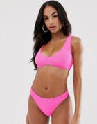 Asos Design Charlotte Pink Mix And Match Crinkle V Front Bikini Top - Pink