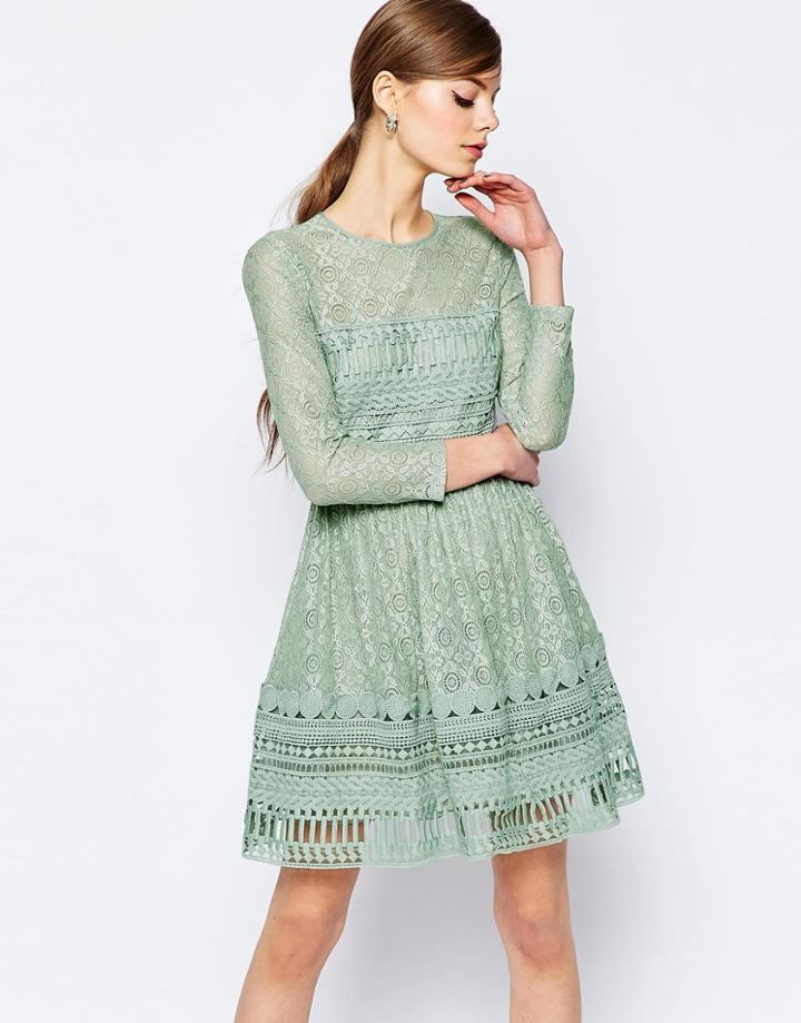 Asos Premium Skater Dress In Premium Lace - Mint