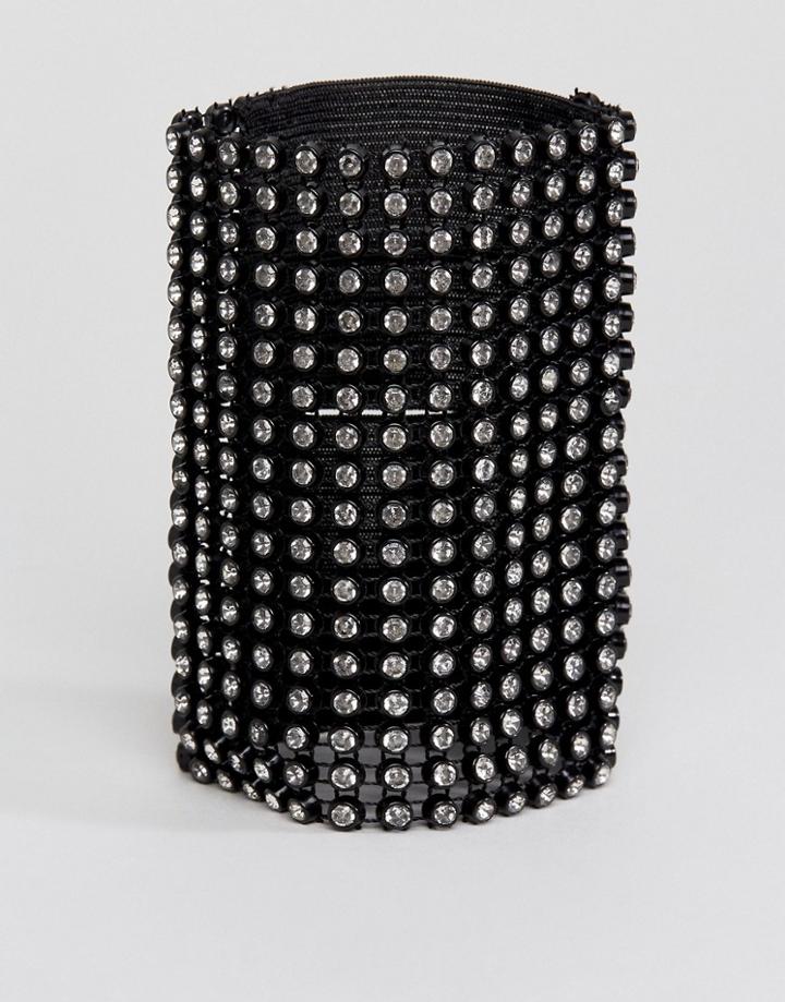 Monki Rhinestone Wide Bracelet - Black